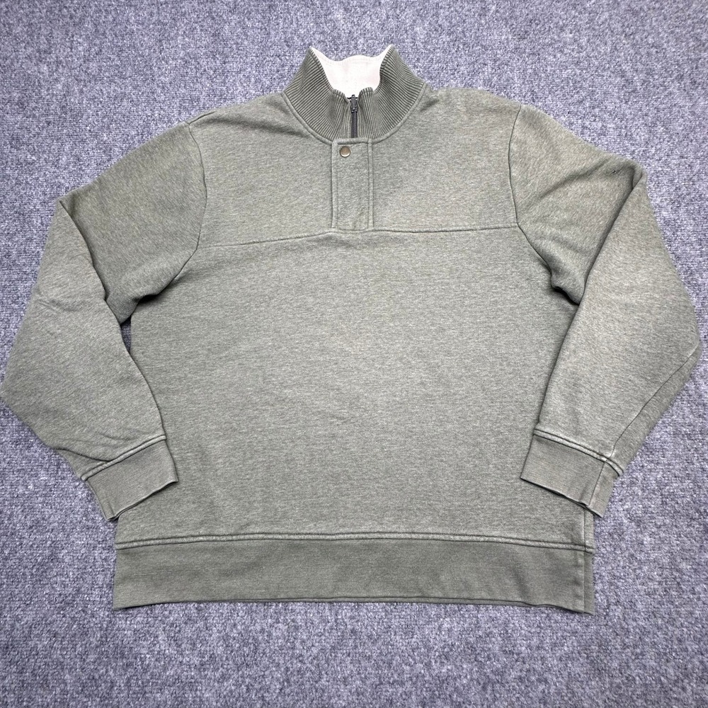 Orvis Quarter Zip Pullover Sweatshirt Large Green Snap Mock Neck Fleece Lined